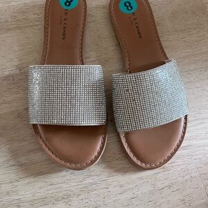 Rock & Candy Silver Rhinestone Slide Sandals